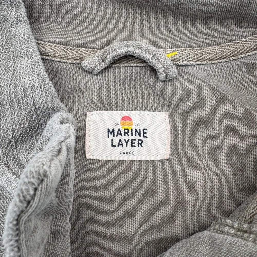 Marine Layer Men Large Olive Grey Textured Slub Knit Long Sleeve Henley Pullover